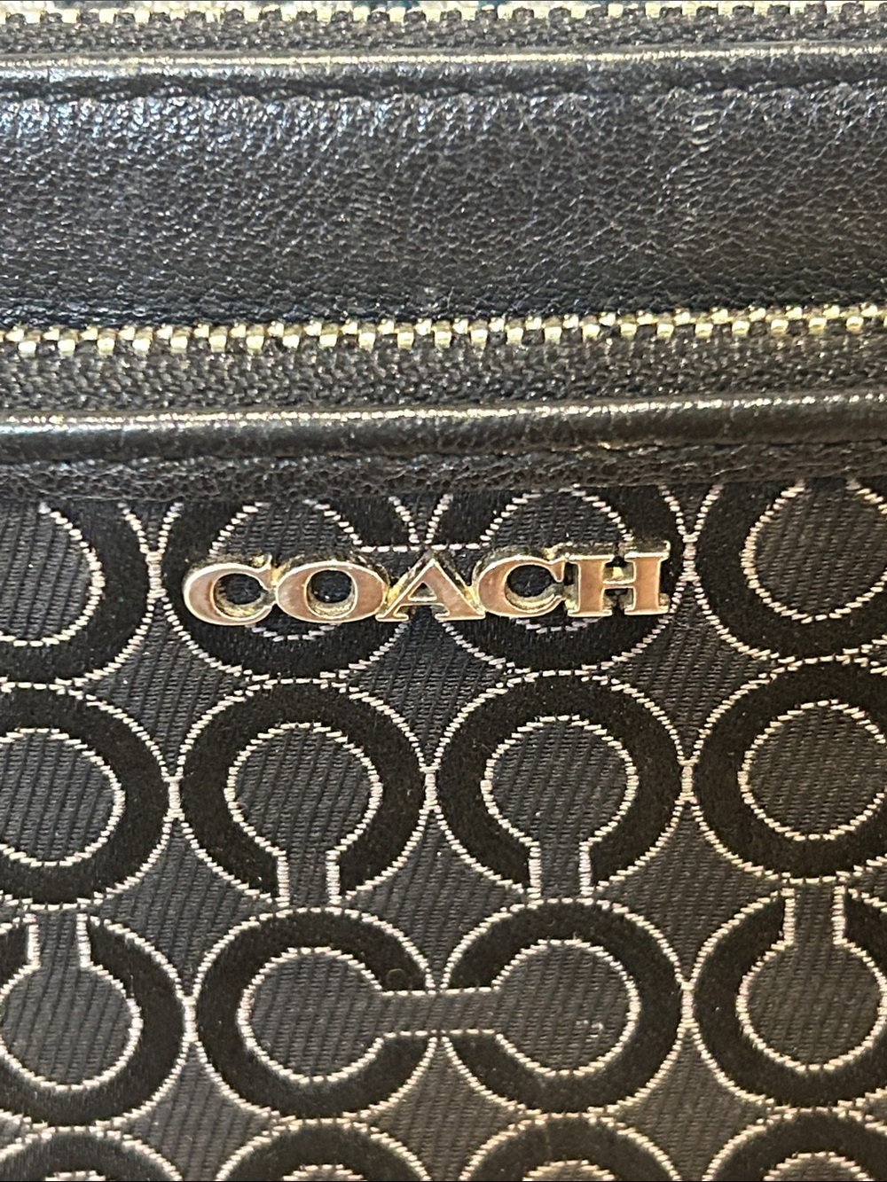 Coach Black Signature Double Zip C Wristlet with Silver Logo - Picture 2 of 12